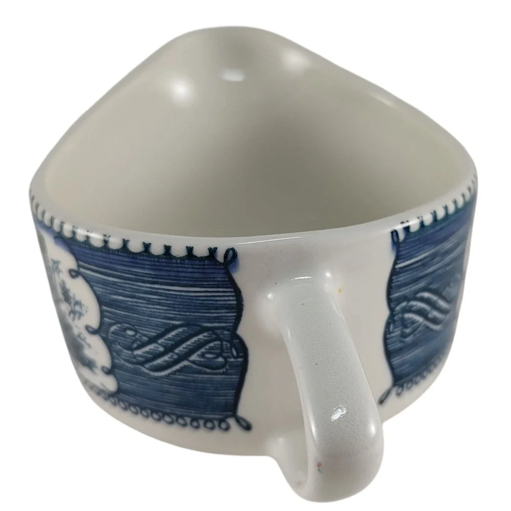 Vintage Currier and Ives Creamer Locomotive Blue White Mid Century Modern‎ SEE